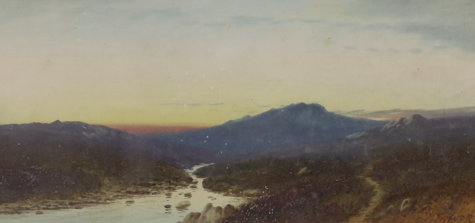 George Trevor (fl.1920's-40's), watercolour, Dartmoor landscape, signed, 17 x 35cm